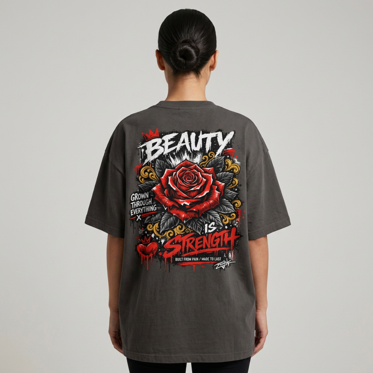 Beauty Is Strength – Grown Through Everything Rose Graphic Tee