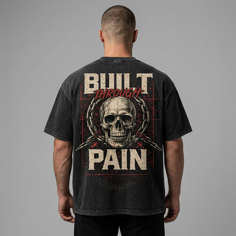 Built Through Pain Vintage Skull Graphic Tee