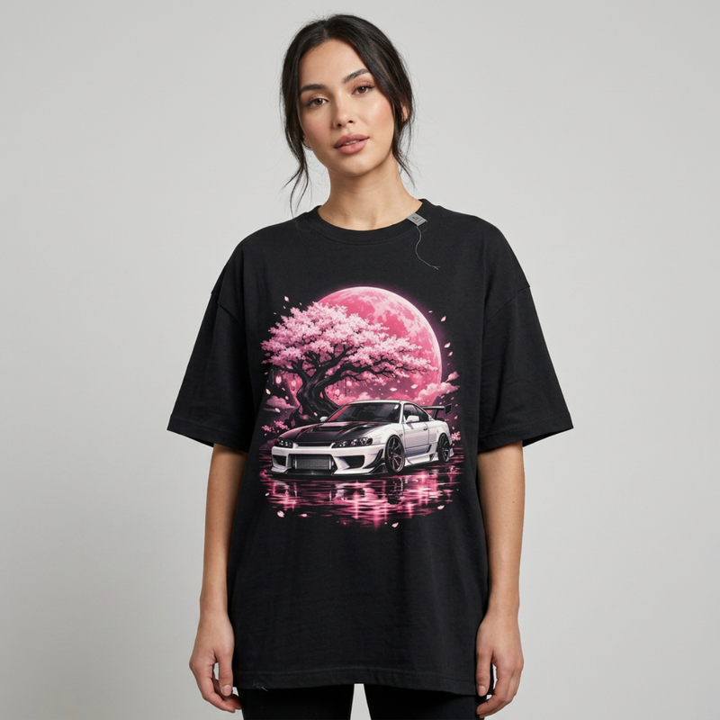 Midnight Sakura Drift Tee | JDM Cherry Blossom Car Graphic Shirt