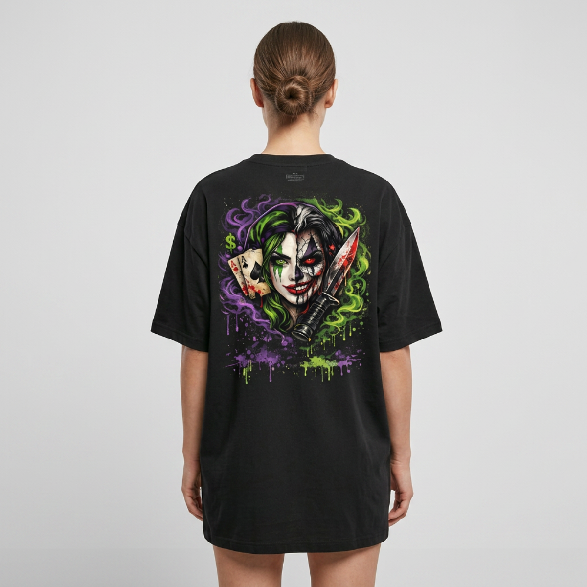 Chaos Queen Split Face Tee | Edgy Neon Graphic Streetwear Shirt
