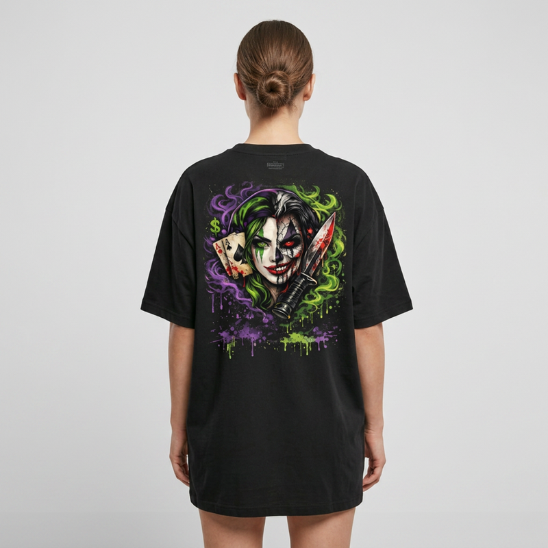 Chaos Queen Split Face Tee | Edgy Neon Graphic Streetwear Shirt