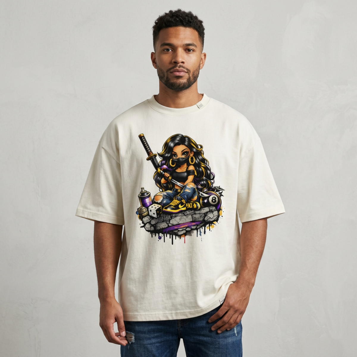 Street Samurai Graffiti Girl Tee | Anime Streetwear Graphic Shirt